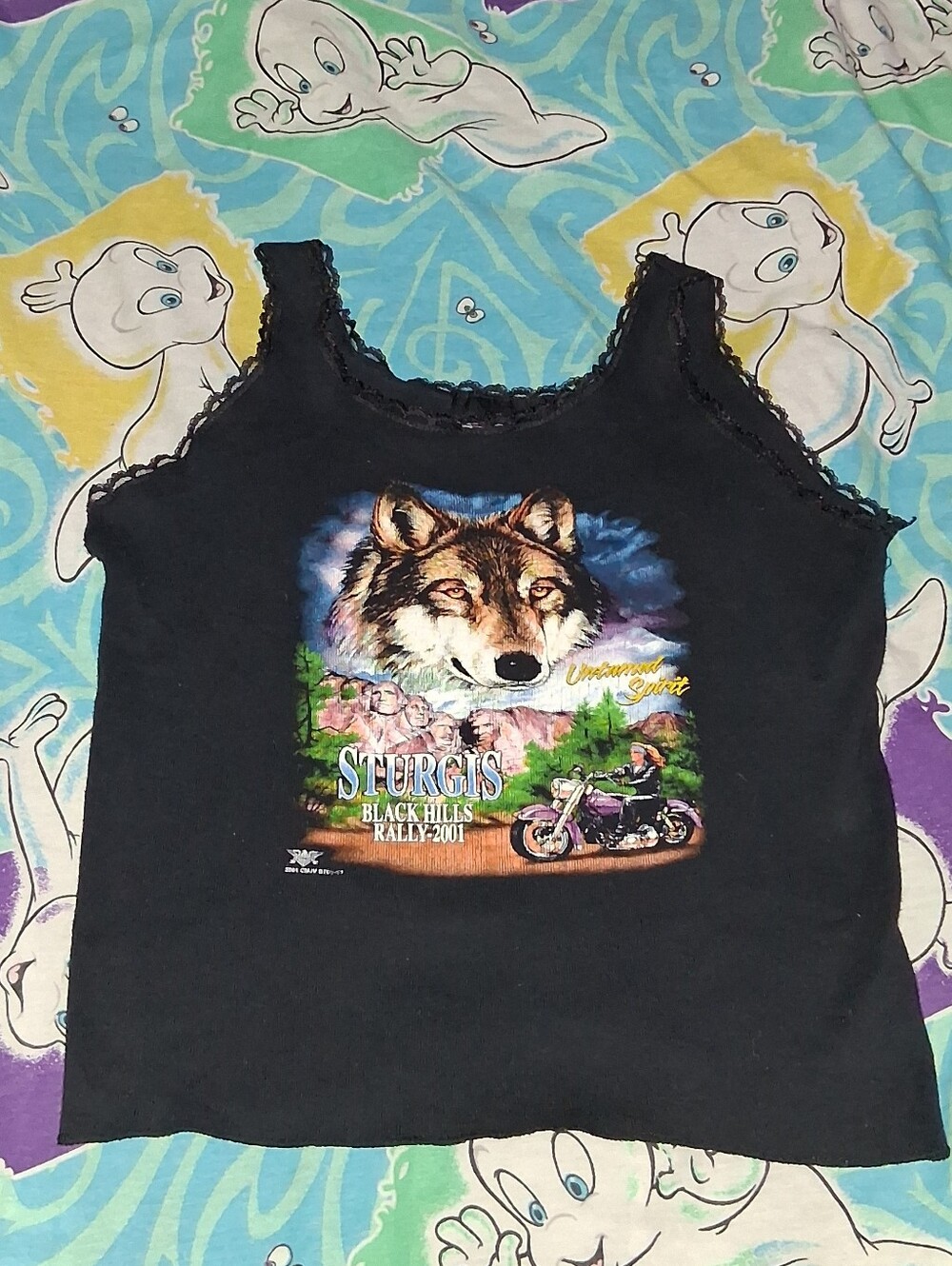 2001 Harley Davidson Wolf Sturgis Cropped Tank Top Vintage Biker Crop Shirt